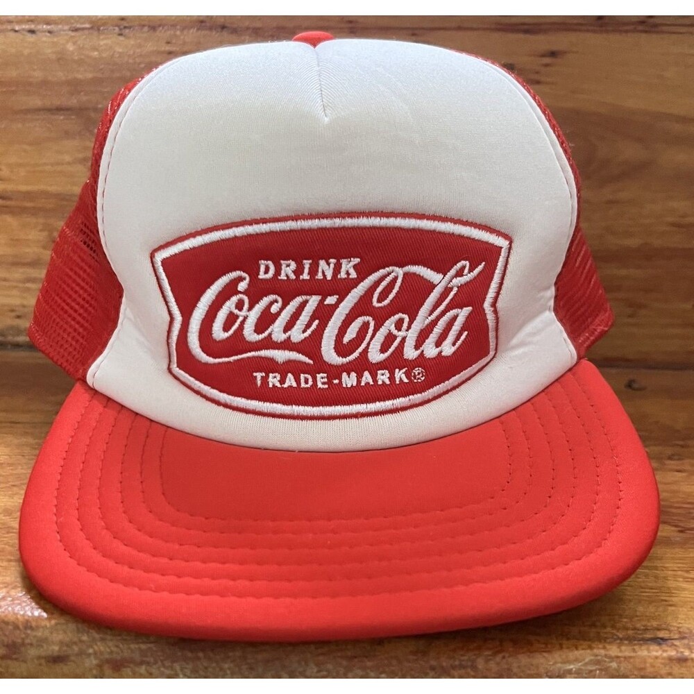 Vintage Coca-Cola Trucker Hat Mesh Snapback Cap Red White Drink Soda Logo VTG